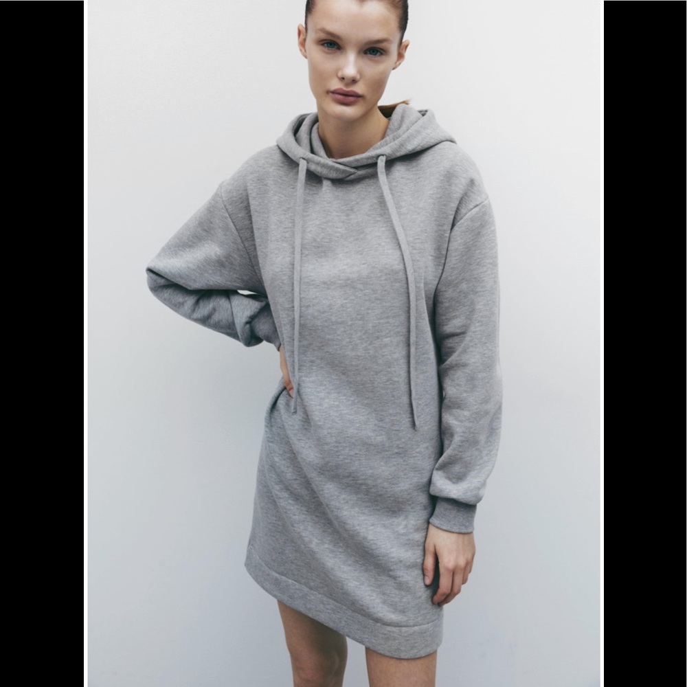 ZARA PLUSH HOOD GRAY MARL SWEATER DRESS
